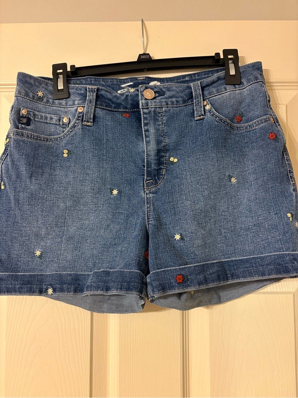 Denim Embroidered Flower Women’s Shorts - Blue